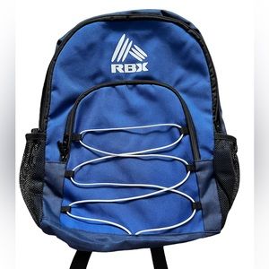 RBX blue boys backpack with 2 clear travel size bottles